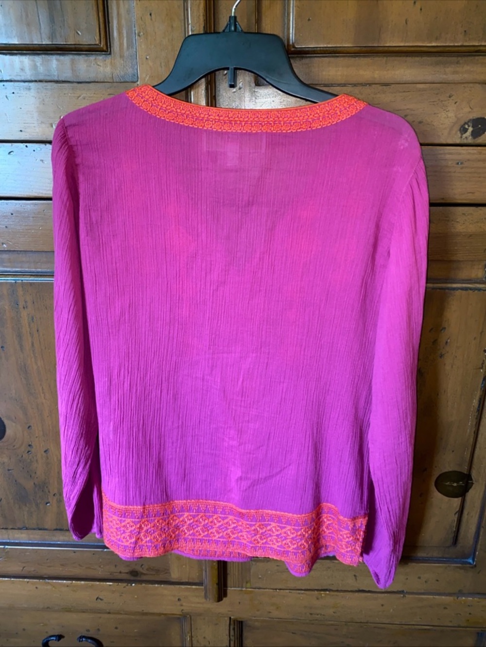C Wonder Embroidered V-Neck Tunic Top - Fuchshia/Orange - XS - Picture 2 of 5
